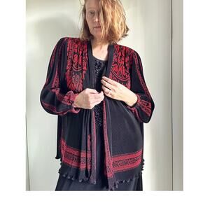 Virginie Paris Floral Micropleated Jacket Black Made in France Statement SZ L